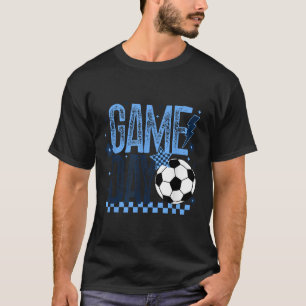 Game Day Soccer Season Retro Light Blue Checkered T-Shirt