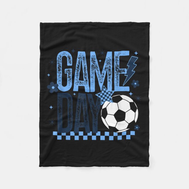 Game Day Soccer Season Retro Light Blue Chequered  Fleece Blanket (Front)