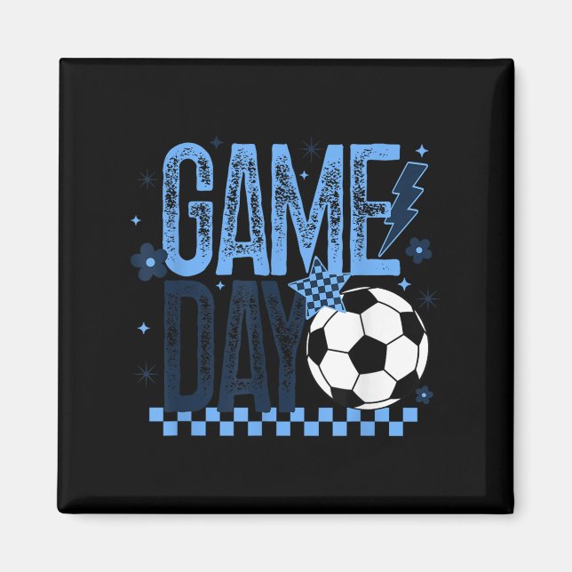 Game Day Soccer Season Retro Light Blue Chequered  Magnet (Front)