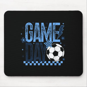 Game Day Soccer Season Retro Light Blue Chequered Mouse Mat