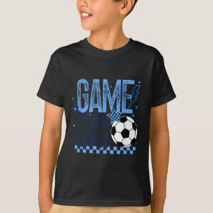 Game Day Soccer Season Retro Light Blue Chequered T-Shirt