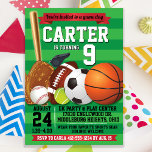 Game Day Sports Team Birthday Party Invitation<br><div class="desc">Perfect for your child's sports themed birthday party.
Featuring,  baseball,  soccer,  football,  tennis,  basket ball and a referee's whistle this invitation can be used for any age.
Matching back print included,  add additional text to the back if required.</div>