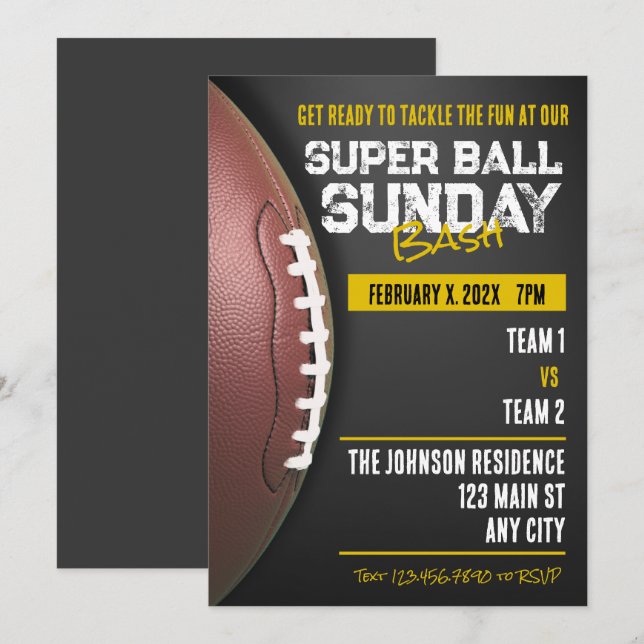 Game Day Super Ball Sunday Football Invitations (Front/Back)