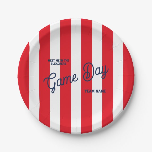 Game Day Team Name Meet Me In The Bleachers Red Paper Plate (Front)