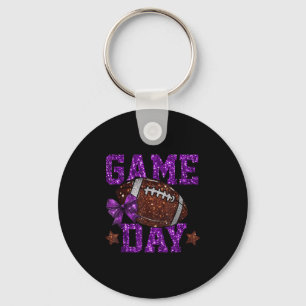 Game Day Touchdown Football Mom Girls Go Cheer Pur Key Ring