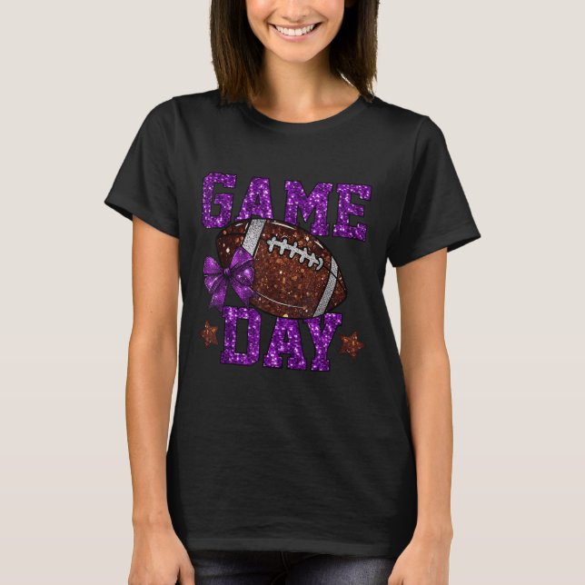Game Day Touchdown Football Mum Girls Go Cheer Pur T-Shirt (Front)