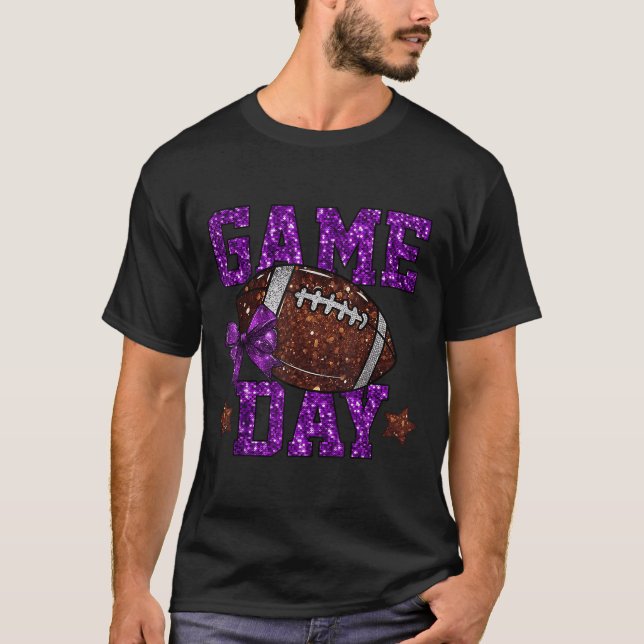 Game Day Touchdown Football Mum Girls Go Cheer Pur T-Shirt (Front)