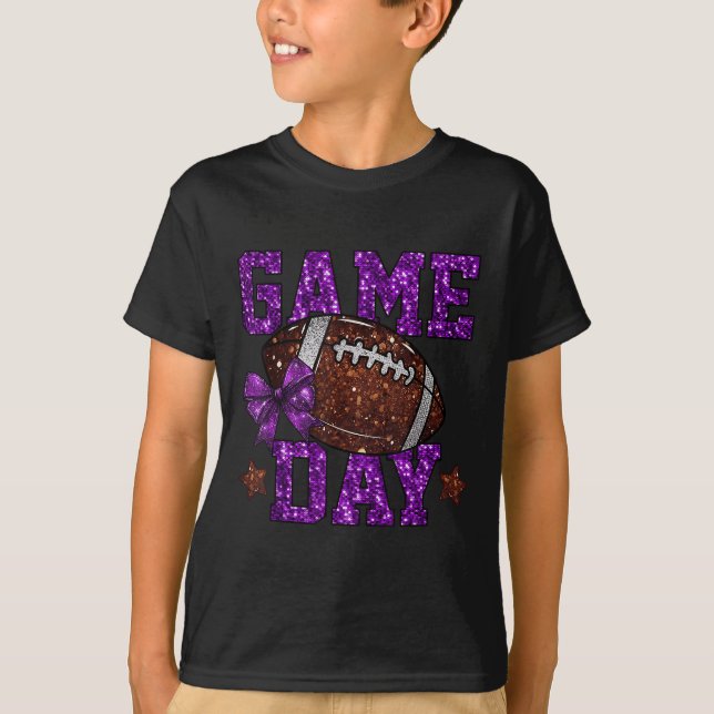 Game Day Touchdown Football Mum Girls Go Cheer Pur T-Shirt (Front)