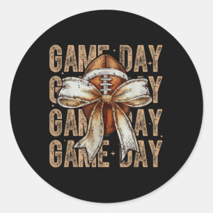 Game Day Vibe Vintage Coquette Bow Football For Wo Classic Round Sticker