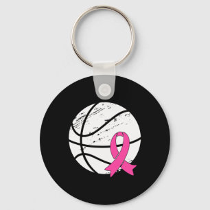 Game Day Vibes Breast Cancer Awareness Pink Basket Key Ring