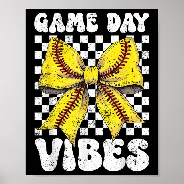 Game Day Vibes Coquette Bow Softball Mama Softball Poster (Front)