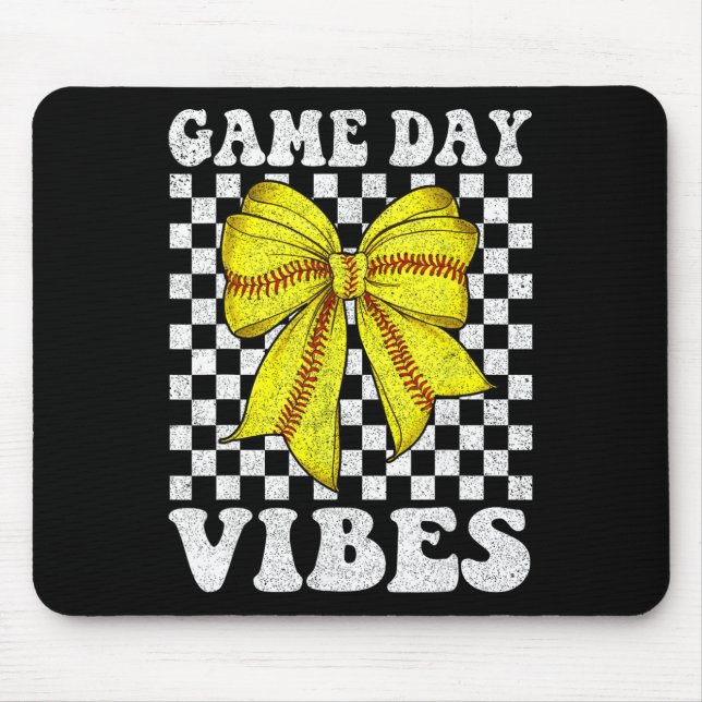 Game Day Vibes Coquette Bow Softll Mama Softll Gir Mouse Mat (Front)