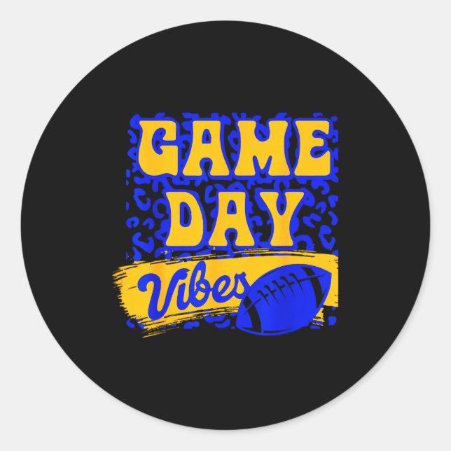 Game Day Vibes Football Season Football Blue Gold  Classic Round Sticker (Front)