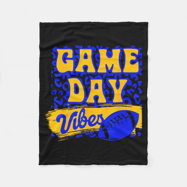 Game Day Vibes Football Season Football Blue Gold  Fleece Blanket (Front)
