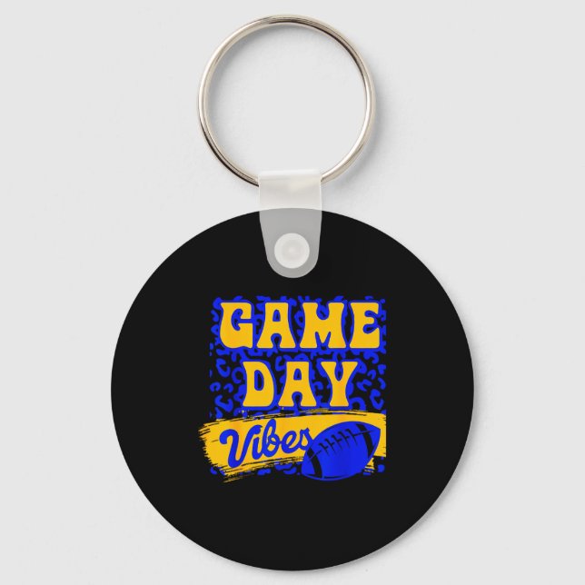 Game Day Vibes Football Season Football Blue Gold  Key Ring (Front)