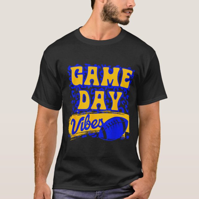 Game Day Vibes Football Season Football Blue Gold  T-Shirt (Front)