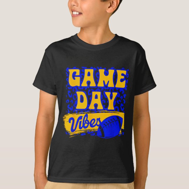 Game Day Vibes Football Season Football Blue Gold  T-Shirt (Front)
