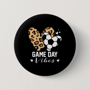 Game Day Vibes Funny Soccer Mum Leopard Heart 6 Cm Round Badge