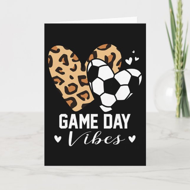 Game Day Vibes Funny Soccer Mum Leopard Heart  Card (Front)