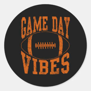 Game Day Vibes Orange Football Vintage Distressed Classic Round Sticker