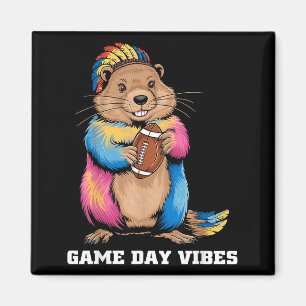 Game Day Vibes Tribal Groundhog Holding Football F Magnet