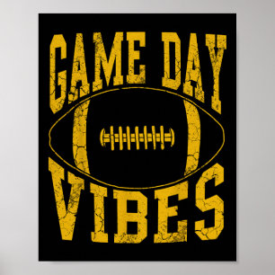 Game Day Vibes Yellow Football Vintage Distressed Poster
