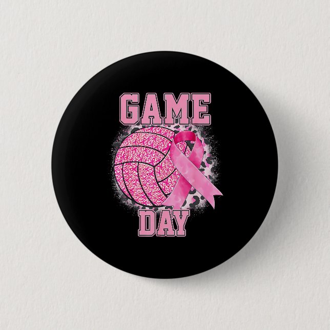 Game Day Volleyball Breast Cancer Awareness Nk Rib 6 Cm Round Badge (Front)