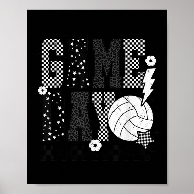 Game Day Volleyball Chequered Funny Volleyball  Poster (Front)