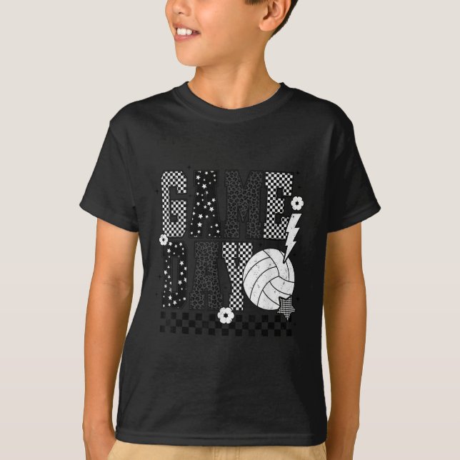 Game Day Volleyball Chequered Funny Volleyball  T-Shirt (Front)