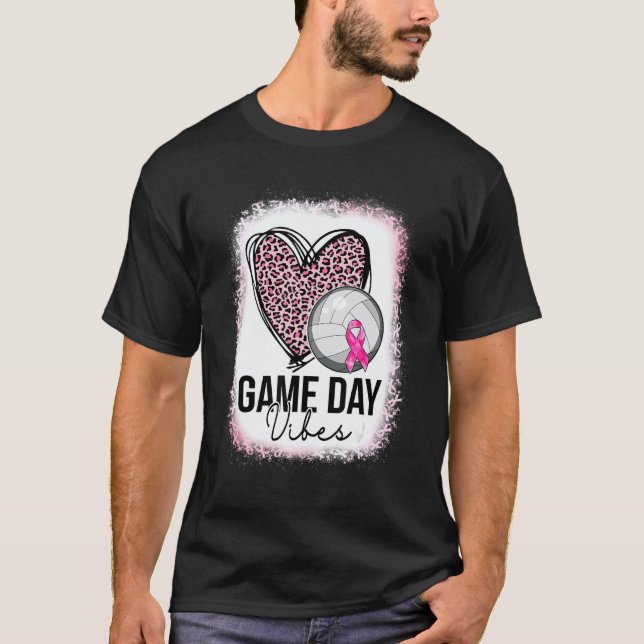 Game Day Volleyball Leopard Heart Volleyball Mom P T-Shirt (Front)