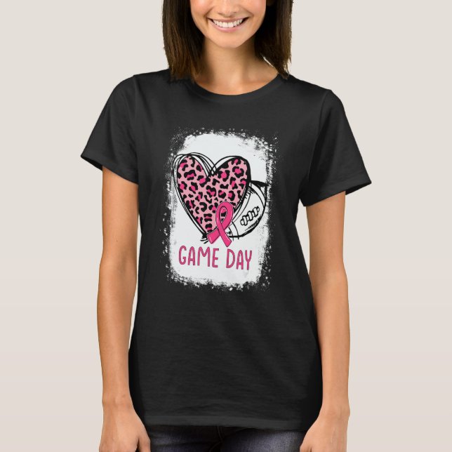 Game Day With Leopard Heart Football  Mom T-Shirt (Front)