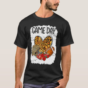 Game Day With Leopard Heart Football  Mum Bleached T-Shirt