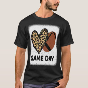Game Day With Leopard Heart Football  Mum Bleached T-Shirt