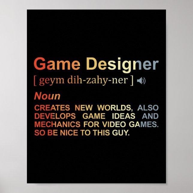 Game Designer Definition Game Programmer Game Dev  Poster (Front)