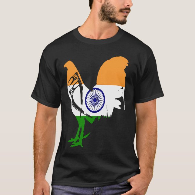 Game fowl India Indian flag gaff rooster Gamefowl  T-Shirt (Front)