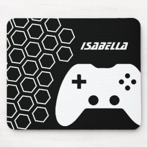 Game Hot Black & White Modern Personalised Name Mouse Mat