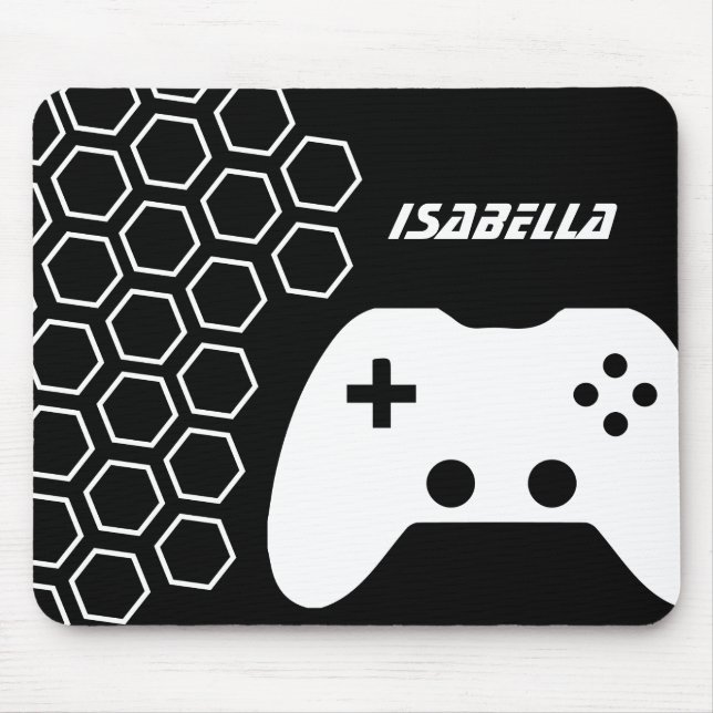 Game Hot Black & White Modern Personalised Name Mouse Mat (Front)