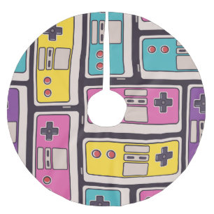 Game Joysticks Colourful Vintage Wallpaper Brushed Polyester Tree Skirt