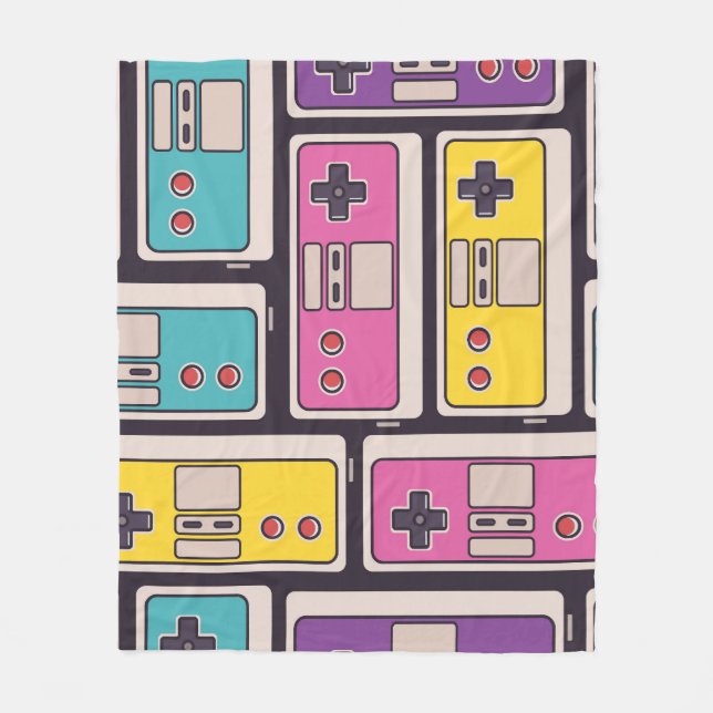 Game Joysticks Colourful Vintage Wallpaper Fleece Blanket (Front)