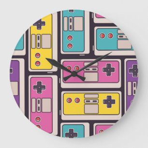 Game Joysticks Colourful Vintage Wallpaper Large Clock