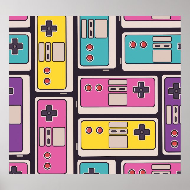 Game Joysticks Colourful Vintage Wallpaper Poster (Front)