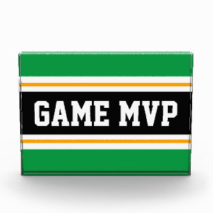 GAME MVP Bold Green Black White Yellow Stripes Photo Block