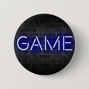 Game neon sign on brick wall 6 cm round badge