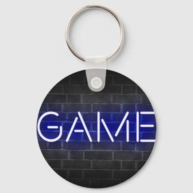 Game neon sign on brick wall key ring (Front)