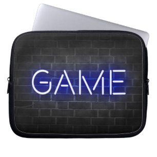 Game neon sign on brick wall laptop sleeve