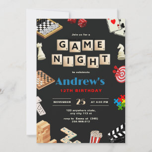 Game Night Birthday Party Fun Board Games Kids  Invitation