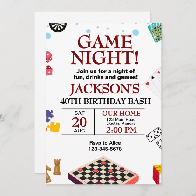 Game Night Birthday Party Invitation (Front/Back)
