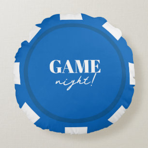 Game Night Blue Poker Chips Party Round Cushion