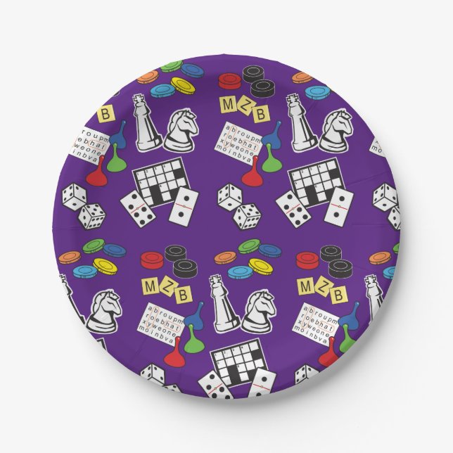 Game Night, Board Games, and Word Puzzles Paper Plate (Front)