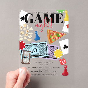Game Night Board Games Snacks Party Acrylic Invitations